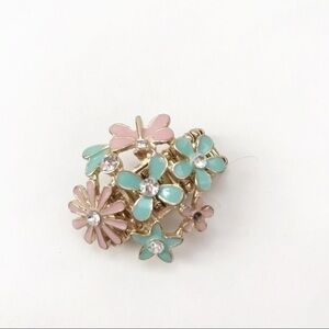 Pink & Teal Flower Adjustable Fashion Ring